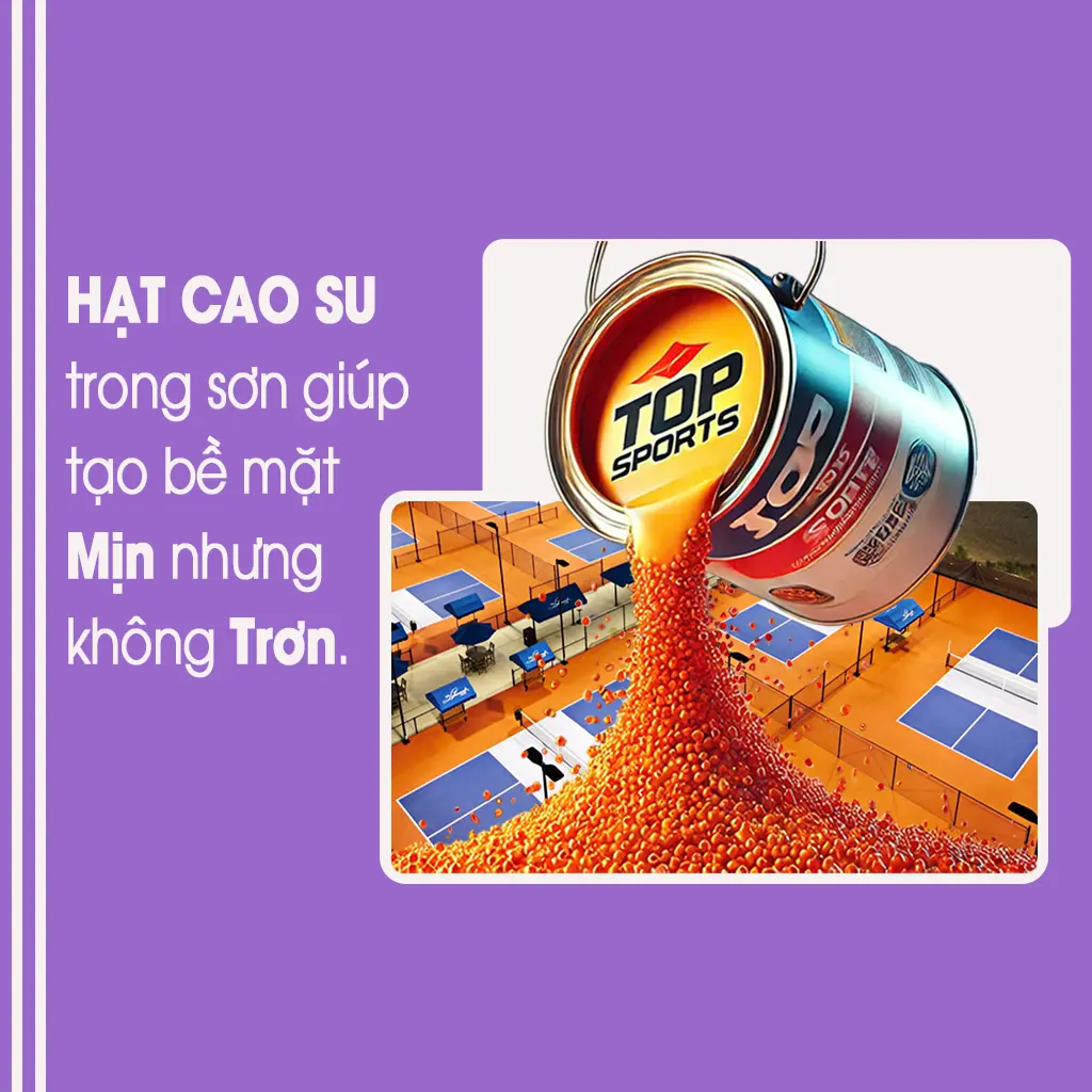Xây chung mặt sân cầu lông - pickleball cao cấp 8 lớp sơn có 10% Hạt Cao Su TopSports trên nền nhựa